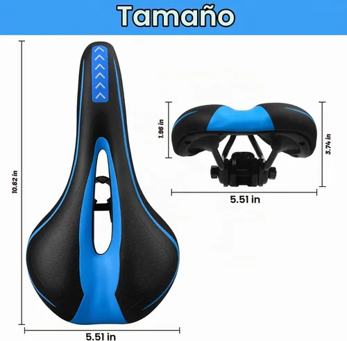Vista 2 de MSDADA Asiento de bicicleta de gel, cómodo sillín de bicicleta con cojín suave acolchado para hombres, mujeres, niños, impermeable, montaña Azul