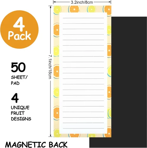 Vista 2 de Joyberg Paquete de 4 Blocs de Notas Magnéticos para Refrigerador, Bloc Magnético de Lista de Compras para Refrigerador, Bloc Magnético de Lista