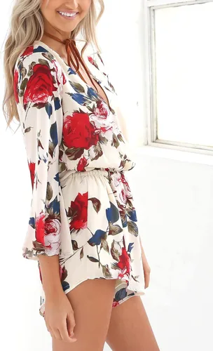 Vista 2 de Relipop - Mameluco tipo romper de manga larga con estampado floral para mujer