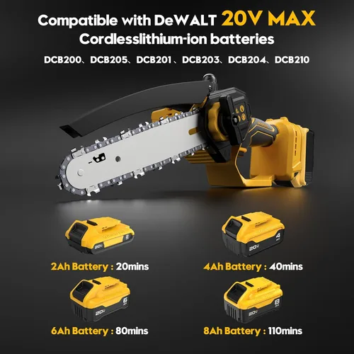 Vista 2 de Mini motosierra inalámbrica para batería Dewalt de 20 V MAX (solo herramienta), motosierra 2 en 1 de 8 y 6 pulgadas sin escobillas con motosierra