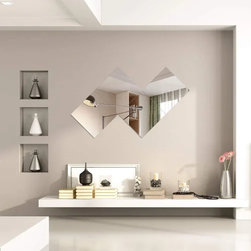 Vista 6 de Juego de 4 espejos de pared, espejo de longitud completa con accesorios de instalación, azulejos de espejo para baño, dormitorio, 12 pulgadas