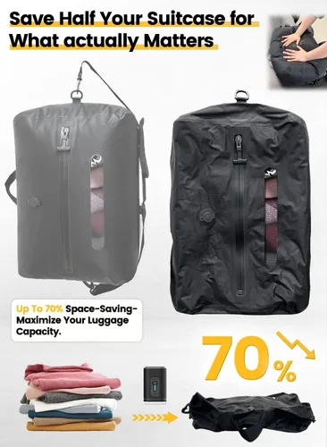 Vista 3 de Bolsas de vacío de viaje con bomba, IP67, reutilizables, impermeables, de nailon, bolsas de compresión con ventana transparente para llevar