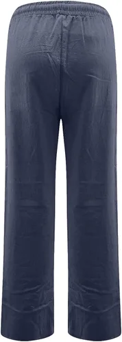 Vista 5 de Zhensanguo Pantalones de pierna ancha para mujer, pantalones de lino para mujer, de algodón y lino, con cordón elástico, cintura elástica