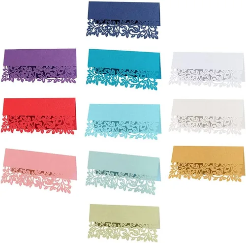 Vista 2 de Katutude Paquete de 50 tarjetas de lugar azules, tarjetas de nombre de asiento de mesa para bodas, banquetes, cenas