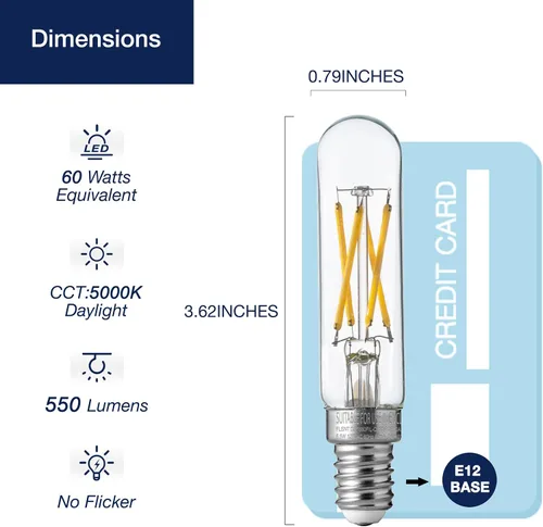 Vista 2 de FLSNT Bombillas LED para candelabros de luz diurna de 5000 K equivalentes a 60 W, bombillas LED regulables T6/T25 E12 para candelabro, 90+ alto CRI