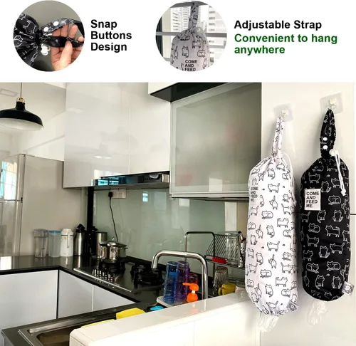 Vista 3 de 2 unids impermeable plástico supermercado bolsa titular de compras soporte organizador cocina almacenamiento bolsa dispensador múltiples diseños B&W