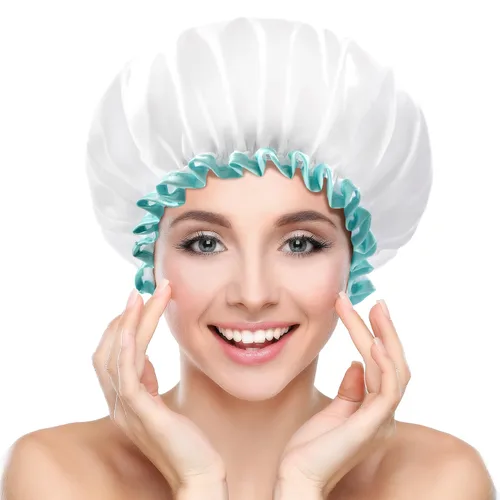 Vista 11 de Mikimini - Gorro de ducha blanco para cabello largo, 1 paquete, 12 pulgadas, tamaño grande, impermeable, lavable, para mujeres y niñas, súper lindo