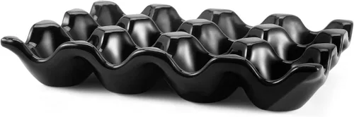 Vista 2 de Flexzion Bandeja de Cerámica para 12 Huevos - Portahuevos de Porcelana para Docena Completa Contenedor Organizador de Almacenamiento Soporte