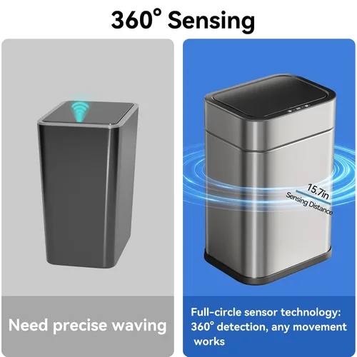 Vista 4 de FRESHLIX Bote de basura de acero inoxidable con sensor de movimiento de 360°, bolsas de absorción automática, tapa de cierre silencioso, sin