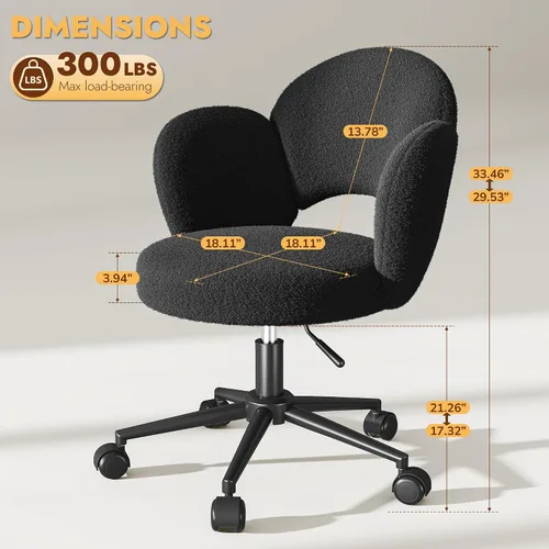 Vista 2 de Homkdom - Silla de escritorio con ruedas, 3.94 pulgadas de grosor, cómoda silla de tocador de pétalos, silla giratoria sin brazos con respaldo
