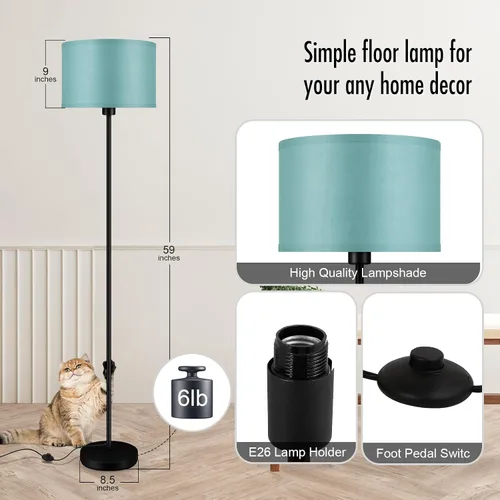 Vista 7 de Lámpara de pie negra, lámpara de pie LED de 58 pulgadas de alto, lámparas de sala de estar simples con pantalla, interruptor de pedal de pie