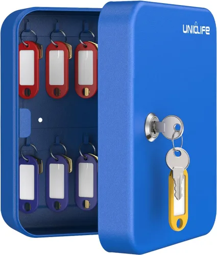 Vista 13 de Uniclife Gabinete de llaves de 20 posiciones con cerradura de llave montada en la pared, caja de almacenamiento de seguridad negra, organizador