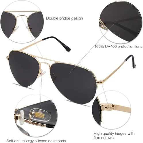 Vista 5 de SOJOS Gafas de sol para hombre y mujer marco de metal clásico sin borde SJ1106