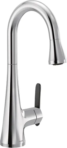 Vista 29 de Moen Sinema grifo de cocina desplegable de acero inoxidable con aumento de potencia y sistema retráctil, llave de cocina moderna de arco alto, fácil