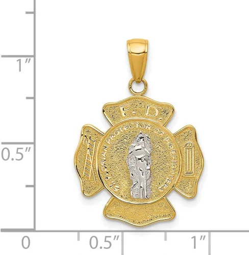 Vista 4 de Colgante de San Floriano con insignia de Protect Us Words on Firefighter en oro auténtico de 14 quilates