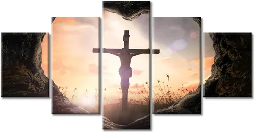 Vista 10 de TUMOVO Decoración de pared de iglesia cristiana de 3 paneles, imágenes de la resurrección de Jesús para sala de estar, dormitorio, cocina