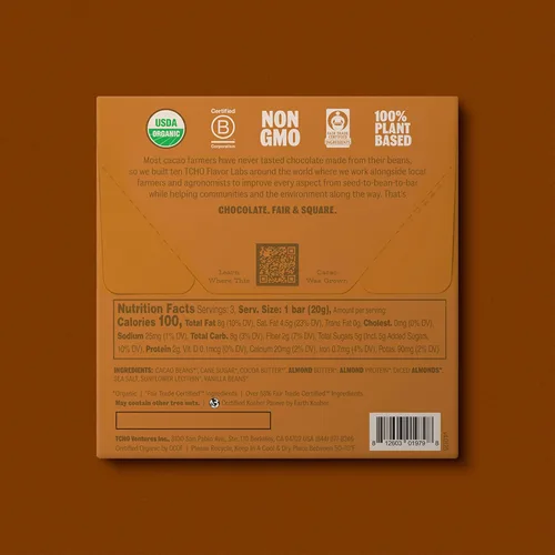 Vista 6 de TCHO Aww Nuts! Barras de chocolate negro 75% (paquete de 3) A base de plantas, orgánicas y de comercio justo, sin OMG, sin lácteos, veganas, sin