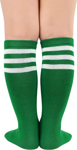 Vista 3 de American Trends Calcetines de fútbol para niños pequeños, calcetines largos hasta la rodilla, calcetines largos de tres rayas, calcetines uniformes