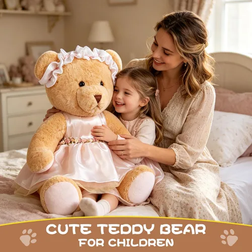 Vista 5 de Oso de peluche grande con ropa, juguete de peluche grande de 27 pulgadas con vestido, regalo gigante suave para bebés, niños, niñas, novia