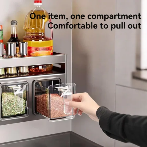 Vista 7 de Estante de especias de cocina para colgar en la pared, caja de condimentos sobre la estufa, estante colgante para condimentos, organizador de tarros