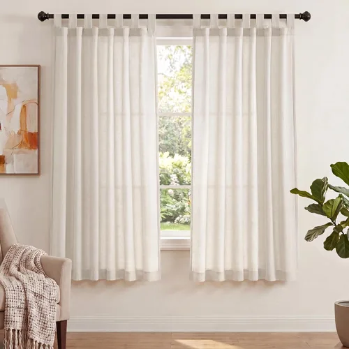 Vista 20 de PrinceDeco Cortinas de Lino de 63 Pulgadas de Largo con Trabillas Superiores Paneles de Tratamientos para Ventanas Semi Transparentes de Filtrado