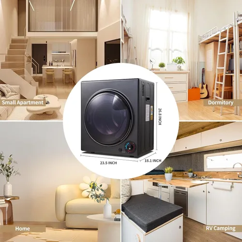 Vista 8 de CTT Secadora de ropa portátil de 3.5 pies cúbicos, secadora compacta de 1500 W para apartamento, secadora de ropa de carga frontal con bañera