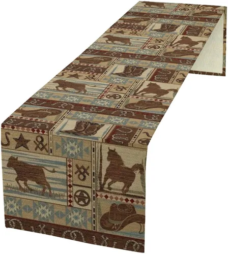 Vista 7 de YCness Camino de mesa con estampado de vaca, piel de vaca marrón, estilo occidental, decoración de casa de campo para el hogar, cocina, comedor, 13