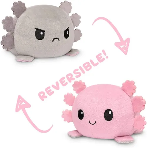 Vista 2 de TeeTurtle El peluche original reversible de Axolotl Diseño patentado Juguete sensorial para aliviar el estrés Brillo rosa gris Feliz enojado