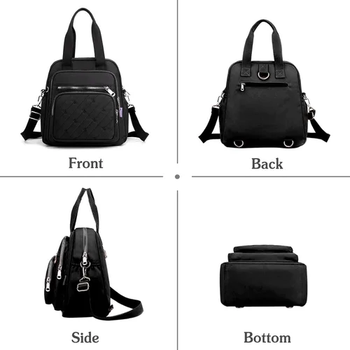 Vista 7 de PORRASSO Mochila Moda Bolso De Hombro Bolso De Las Mujeres Mochila Mochila Nylon, Negro -, Mochilas de mochila