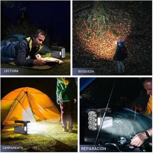 Vista 7 de Linterna Solar de 8 LED con Luz Lateral COB, 1000 Lúmenes Linternas Alimentadas por Energía Solar, Linternas de Mano Impermeables con Carga Solar
