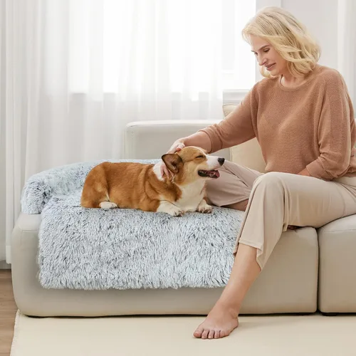 Vista 7 de Lujoso Protector de Sofá para Perros con Cama de Espuma Viscoelástica, Funda de Sofá de Felpa Esponjosa Extraíble y Lavable para Perros, Sofás Cama