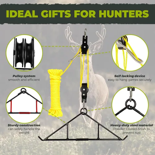 Vista 7 de Highwild Juego de gambrel y kit de elevación con poleas y cuerda - Kit para colgar ciervos máximo a 700 libras