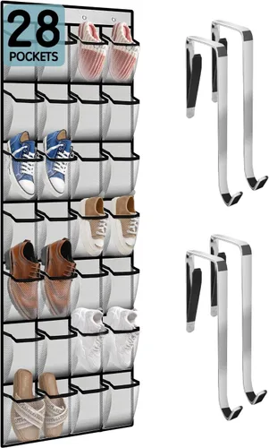 Vista 11 de Kotkn Organizador de zapatos de 10 niveles sobre la puerta, 20 bolsillos con capacidad para 20 a 30 pares, tela Oxford resistente con malla