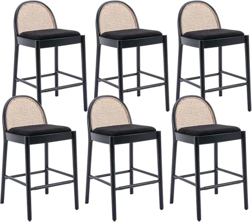 Vista 29 de HEAH-YO Taburetes de bar de ratán, juego de 2, taburetes de barra de 26 pulgadas de altura de mostrador con respaldos de ratán y patas de madera