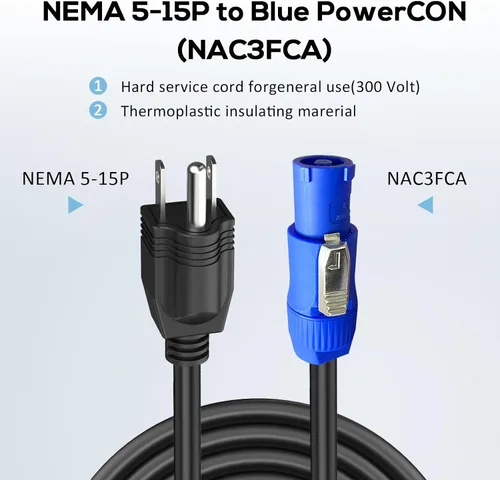 Vista 2 de Cable de alimentación de CA de 3 clavijas NEMA 5-15P a PowerCON 20 A, conector macho de entrada PowerCon de 3 pines a NEMA 5-15P, cable