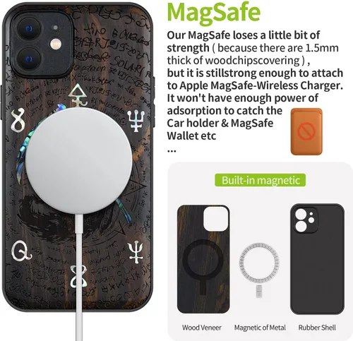 Vista 5 de Carveit Funda protectora de madera de diseñador para iPhone 12 (grabado de madera e incrustaciones de carcasa), compatible con iPhone 12 MagSafe