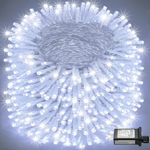 Vista 27 de Tira de 200 luces LED de 66 pies para exteriores, luces de Navidad conectables para interiores, cable transparente, impermeable, 8 modos de luces