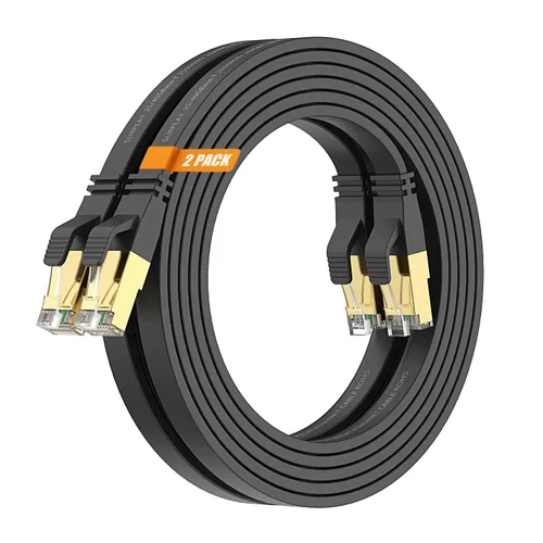 Vista 18 de Cable Ethernet Cat8 de 1.5 pies, 5 unidades, cable de conexión de red de Internet negro de 40 Gbps, RJ45 chapado en oro de alta velocidad doble