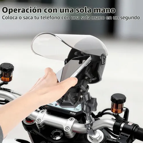 Vista 4 de Soporte de teléfono para motocicleta con amortiguador de vibraciones, impermeable, resistente al sol, base de montaje de manillar de aleación