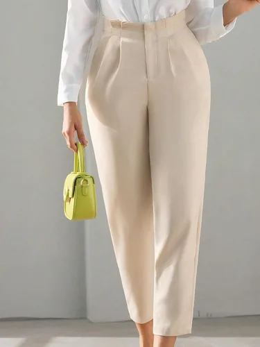 Vista 7 de SweatyRocks Pantalones recortados plisados de cintura alta con cremallera para mujer, elegantes bolsillos sólidos, pantalones de oficina
