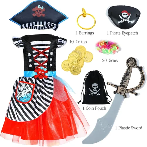 Vista 2 de Wizland Kids Pirate Costume Buccaneer Princess Costume Pirate Lass Costume Pirate Role Play Dress Up Set