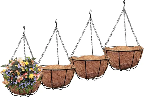 Vista 10 de MTB Supply Paquete de 2 cestas colgantes de jardín de 10 pulgadas, estilo tradicional con forro de coco para decoración del hogar, balcón, patio
