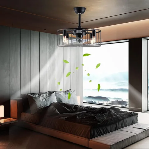 Vista 2 de Ventiladores de techo de 18 pulgadas con luces, moderno ventilador de techo cerrado para interiores con control remoto con opciones