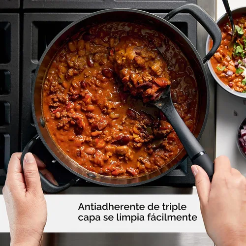 Vista 4 de KitchenAid 84805 Olla antiadherente anodizada dura con tapa, 8 cuartos de galón, color negro ónix
