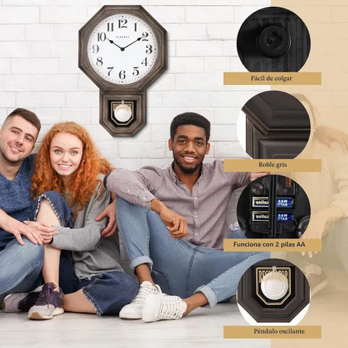 Vista 4 de CLXEAST Reloj de Pared de Péndulo, Relojes de Pared de Péndulo Regulador de Escuela Grandes para Decoración de Sala de Estar, Plástico con Acabado