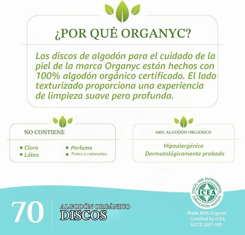 Vista 5 de Organyc - Rondas de Algodón 100% Orgánico Certificado - Algodón Biodegradable, Libre de Químicos, para Piel Sensible (420 Recuentos) - Cosmética