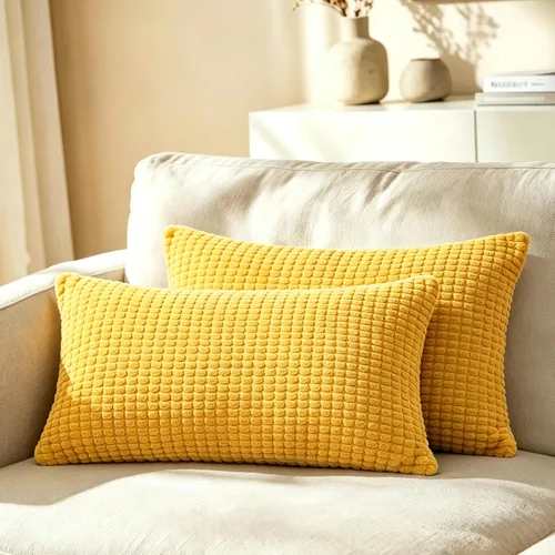 Vista 19 de CaliTime Fundas de Almohada Decorativas Paquete de 2 Cómodas de Pana Acanalada a Rayas Waffle Fundas de Cojines Decorativos para Sofá Cama