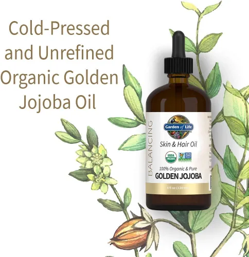 Vista 2 de Garden of Life Aceite de jojoba 100% orgánico y puro aceite de jojoba dorado para cabello, piel y cara, aceite corporal de jojoba prensado en frío