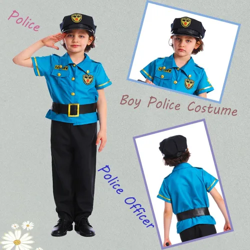 Vista 2 de Dsplay Disfraz de oficial de policía para niños, trajes de policía de Halloween