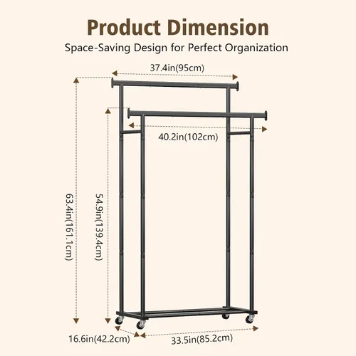 Vista 6 de Perchero de ropa con ruedas para colgar ropa, perchero resistente para ropa portátil, estante de metal para dormitorio, lavandería, sala de estar